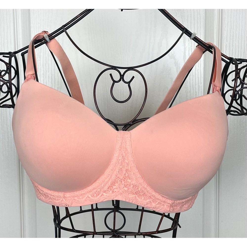 Bravado Designs Belle Underwire Nursing Bra Maternity Peach Pink 36DD/E Lace EUC